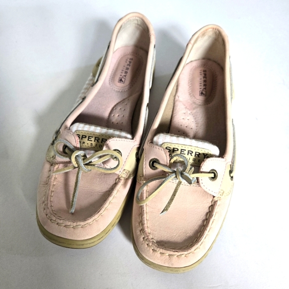 Sperry top sider pink leather boat shoes loafers slip on stripes sz 7.5 - Picture 1 of 6
